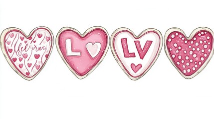 Romantic Pink and White Hearts Illustration with Love Letters.keywords