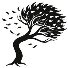vector tree silhouette in wind