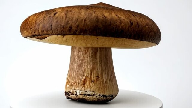 Spinning mushroom on white table: rotating view of portobello from different angles