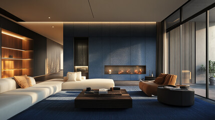 Modern living room, sofa interior design, empty room, contemporary style, minimalist decor, neutral tones, Style loft interior with leather armchair. 