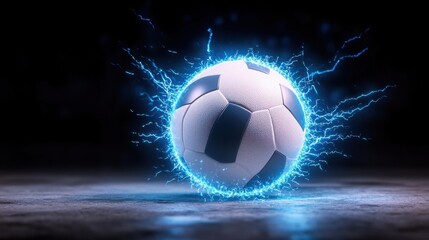 Glowing Soccer Ball in Energetic Action on Sports Arena Depicting Motion Power and Digital Technology Concept