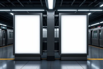 Two Blank Subway Station Advertising Lightbox Mockups Modern Public Transportation