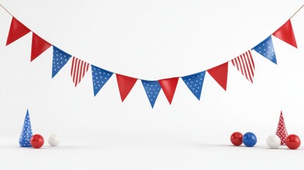 Obraz premium Patriotic Bunting and Balloons on White Background