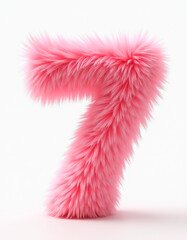 Fototapeta premium The number 7 is covered in fluffy soft fur on pastel background
