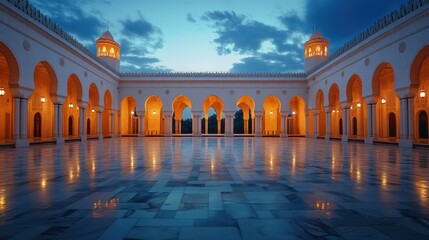 Mosque courtyard twilight reflection serenity peace