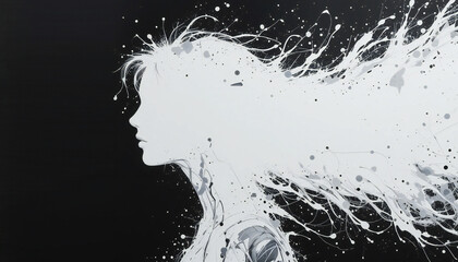 silhouette long hairy woman on the dark background