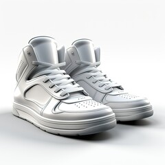 A pair of stylish white high-top sneakers displayed isolated on white background