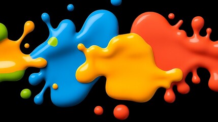 Naklejka premium Vibrant Splatter: A colorful explosion of paints, dynamically splattered against a stark black background, capturing movement and raw creative expression.