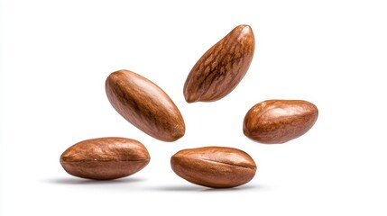 Obraz premium Brown Cacao Beans Falling Gracefully on White Background