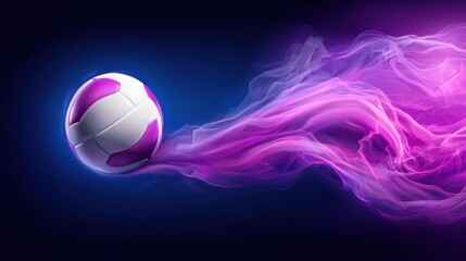 Fototapeta premium Glowing Volleyball in Dynamic Motion Surging Toward the Net with Rippling Energy and Luminous Effect Capturing the Intensity and Thrill of the Game