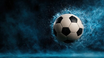 Fototapeta premium Glowing and Dynamic Soccer Ball in Flight Speeding Towards the Goal Net During an Intense Nighttime Sports Competition