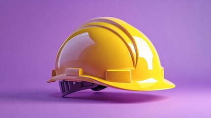 Fototapeta premium A sleek yellow worker's helmet with ergonomic features, set on a soft lavender backdrop