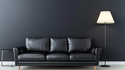 Modern Black Couch and Lamp in Minimalist Living Room Design