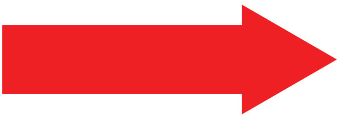 Straight long right vector arrow icon. A large Red arrow icon with a solid long arrow pointing to the right on a white background. Red horizontal large bold forward arrow. Vector illustrator