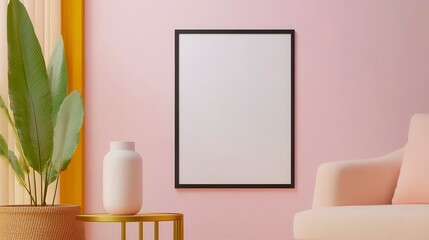 Obraz premium Minimalist Living Room with Blank Frame and Stylish Decor Elements