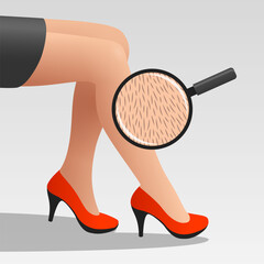 Legs of woman and hair seen through magnifying glass