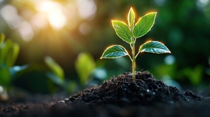 Glowing green leaves of a thriving plant reaching towards the sun symbolizing growth renewal and the vibrant energy of nature  This image represents the concept of new beginnings sustainability
