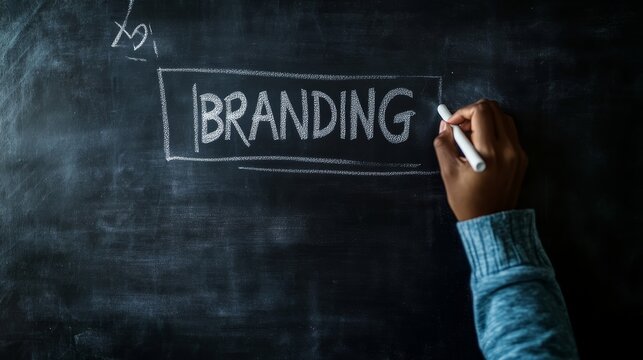 African female adult writing branding on chalkboard