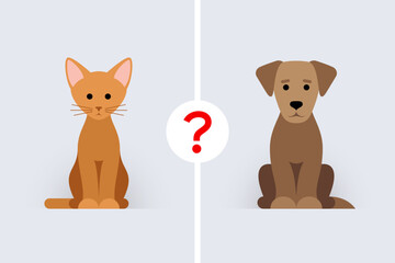 Cat and dog, concept of choosing a pet for adoption or buying