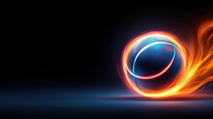 Glowing and Fiery Volleyball Ball in Dramatic High Speed Motion Leaving a Luminous Trail of Energy and Light in a Powerful Explosive Burst of Kinetic Intensity and Momentum