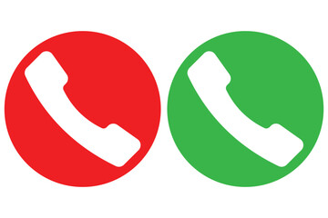 Call icon in phone. Phone call icon accept and decline. Green, red and black icons for end or accept of mobile call. 