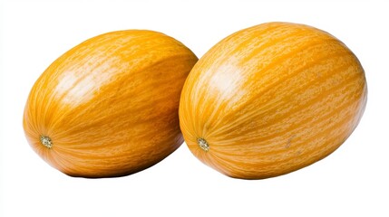 Two Fresh Yellow Melons on White Background with Natural Lighting