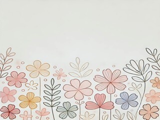 Minimalistic Floral Background with White Background and Soft Pastel Flowers for Phone and Desktop Wallpaper