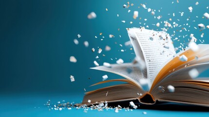 Opened Book with Motivational Words and Phrases Floating Above the Spread Pages Representing the Power of Knowledge Education and