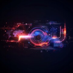 Obraz premium Global Network Pulse: An abstract, glowing network of digital data flows in a vibrant red and blue spectrum.