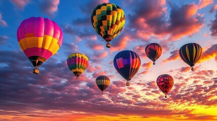 Obraz premium Dreamy Sunset Hot Air Balloons in Sky