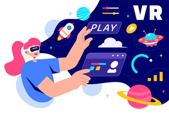 Metaverse Digital Virtual Reality Vector Illustration of a Person Wearing VR Glasses, Exploring Future Innovation and Communication in a Background