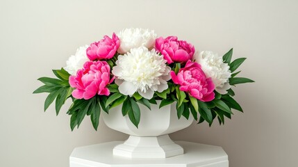 Fototapeta premium Elegant Floral Arrangement with Pink and White Peonies in Vase