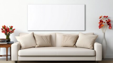 Modern Living Room with Blank Canvas and Decorative Flowers