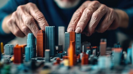 Close-Up of Hands Assembling Miniature City Building Models