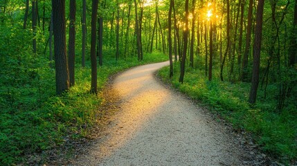 Naklejka premium Peaceful Sunset Forest Path