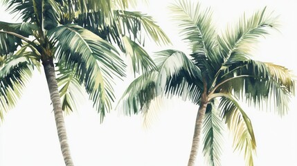 Tropical Palm Trees, Sunny Day, White Background, Vacation Decor