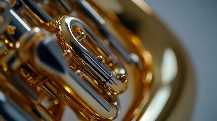 Close-up of a Golden Euphonium's Intricate Valves and Mechanics