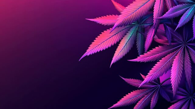 Colorful cannabis leaves create an eye-catching display against a vibrant background at night