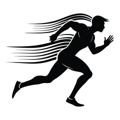 Black Silhouette of Running Man Speed Motion Graphic Design Athlete Sport Fitness Vector Illustration