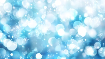 Sparkling blue bokeh with snowflakes