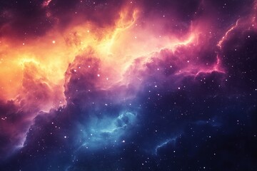Obraz premium A breathtaking cosmic nebula with vibrant hues of purple, blue, orange, and pink. This mesmerizing space background is perfect for sci-fi, fantasy, and creative digital artwork