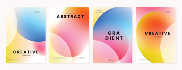 Modern gradient poster background vector set. Minimalist cover template with vibrant perspective geometric prism shapes in blurred. Ideal design for social media, cover, banner, flyer.