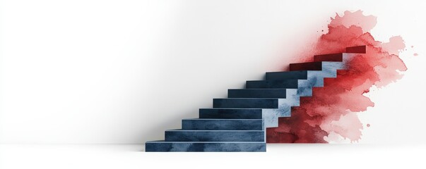 Obraz premium A stylish staircase design with a watercolor splash in the background, blending modern architecture with artistic flair.