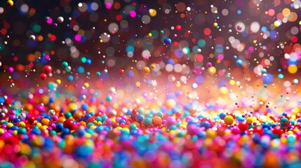 Vibrant explosion of colorful bokeh lights and spheres in motion