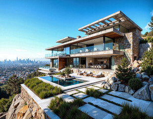 Fototapeta premium Cliffside Retreat: A Modern Oasis with Breathtaking Views