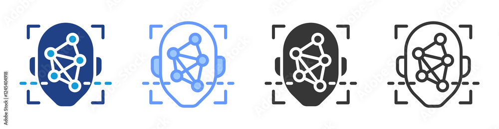 Poster Facial recognition icon set multiple style collection