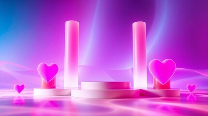abstract pink background with podium stage for valentine day product display, showcase, promotion and advertise.