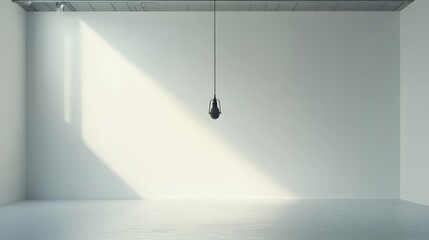 Minimalist empty room with hanging microphone and soft light