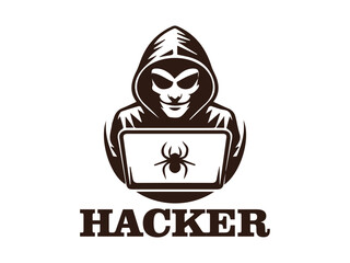 Illustration hacker criminal security internet logo vector and background logo veckor Hacker and shield  symbol for hacker protection 