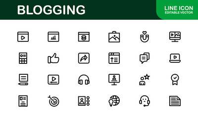 Creative Blogging Icons. Outline and Filled Designs for Blogs, Websites, and Social Media Content